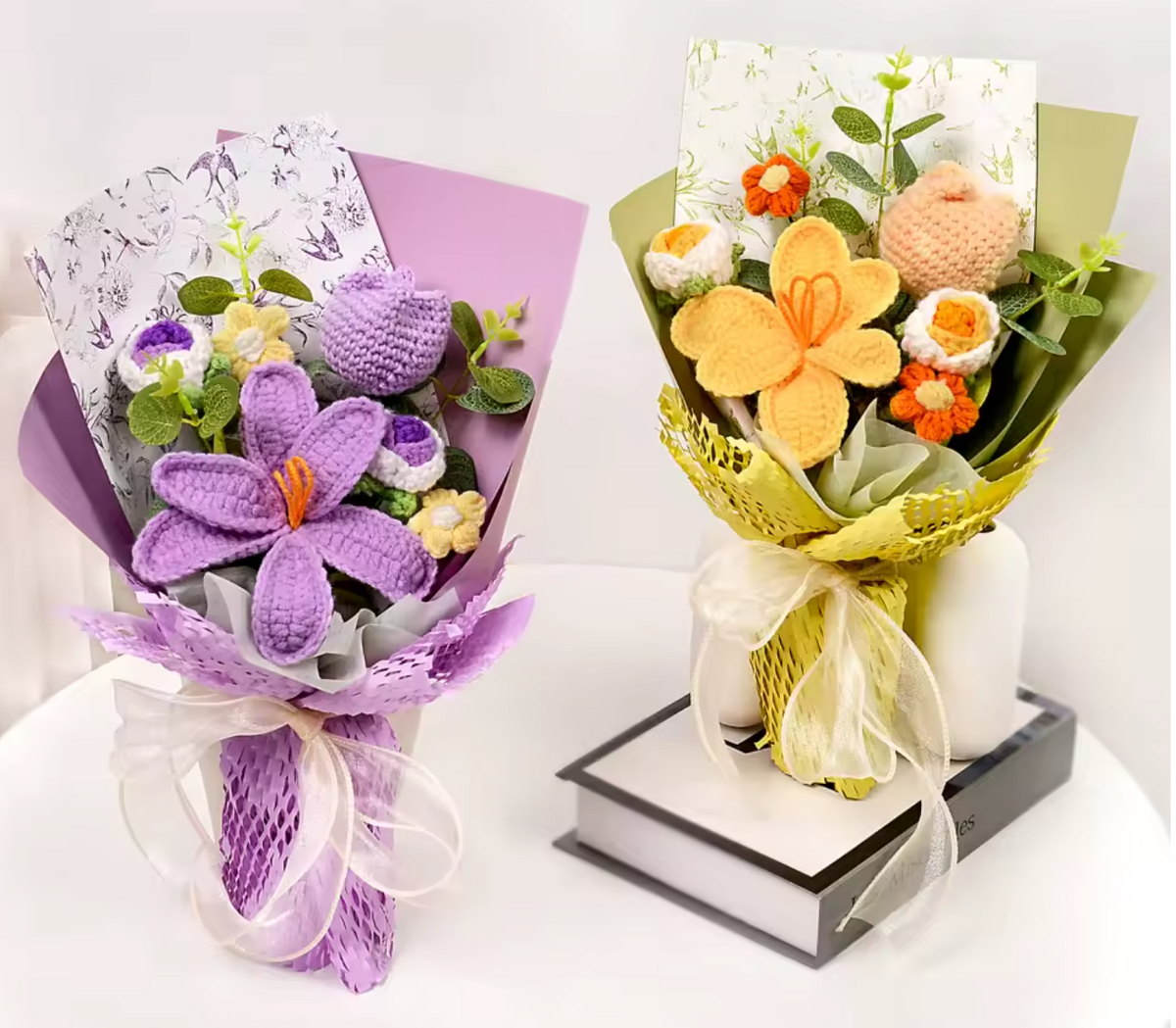 Lily & Tulip Crochet Bouquet – Handmade Artificial Flower Gift