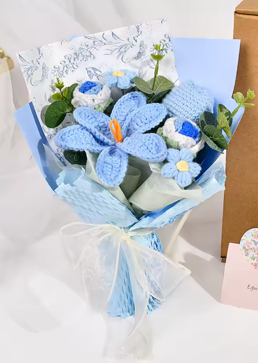 Lily & Tulip Crochet Bouquet – Handmade Artificial Flower Gift