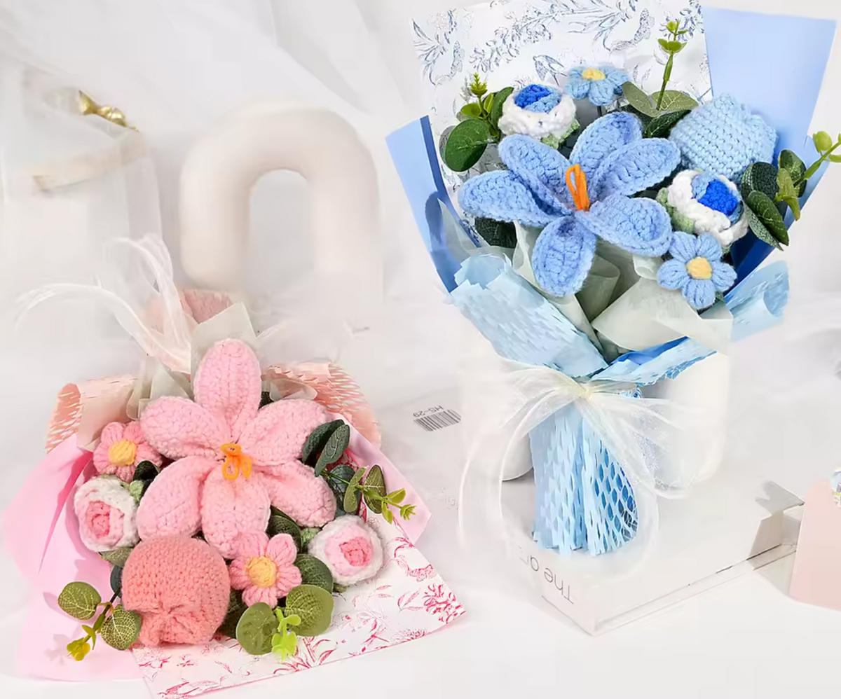 Lily & Tulip Crochet Bouquet – Handmade Artificial Flower Gift