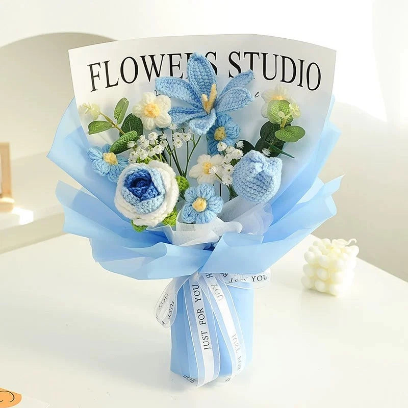 Crochet Flower Bouquet - Blue Lily and Rose Crochet Flower Bouquet