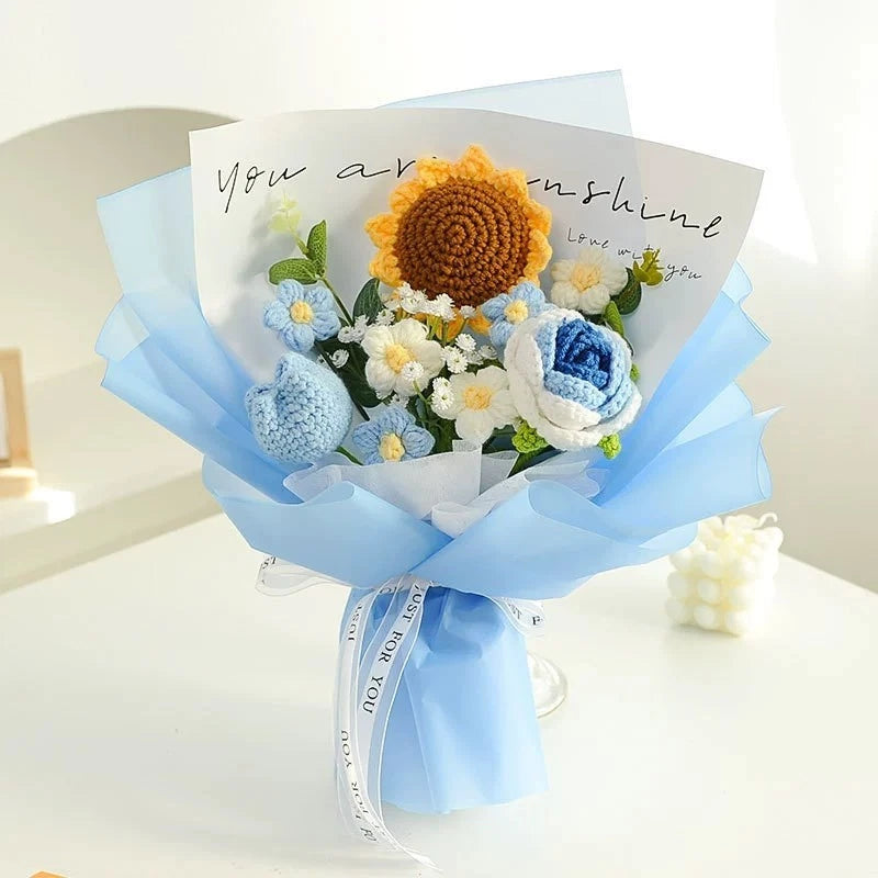 Crochet Flower Bouquet -  Blue Rose and Sunflower