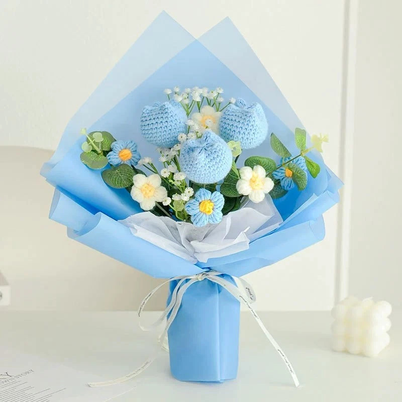 Crochet Flower Bouquet -  Blue Tulip Bouquet